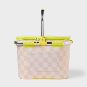 Stylish Checkered Insulated Picnic Basket - Yellow and Cream